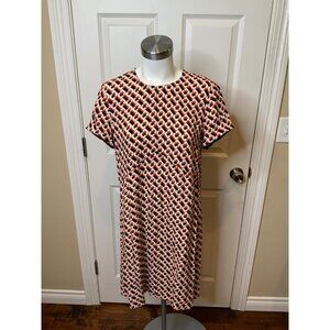 Diane Von Furstenberg Red White Blue Geometric Short Sleeve Shift Dress, Size M